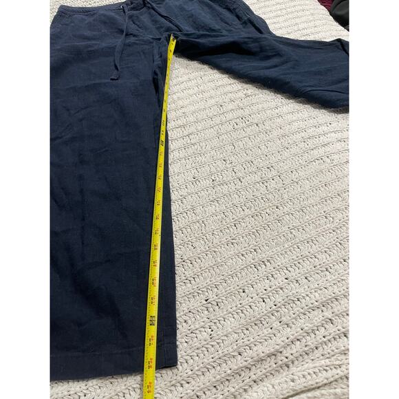 Mia & Tess Linen Pull On Pants Wide Leg Cropped Womens Size Large Navy Blue - Picture 4 of 10